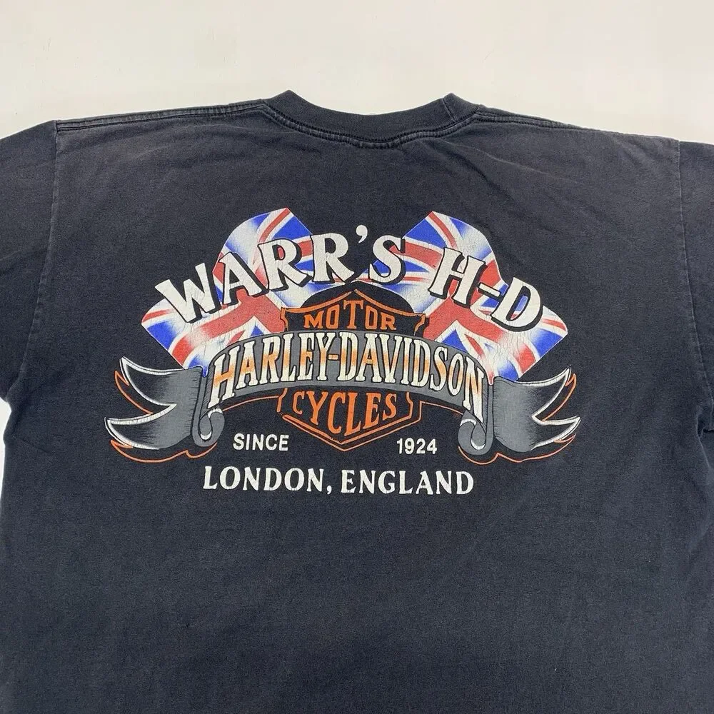 Harley Davidson USA Flame Logo And London, England Warr’s H-D T-Shirt Size XL(L)